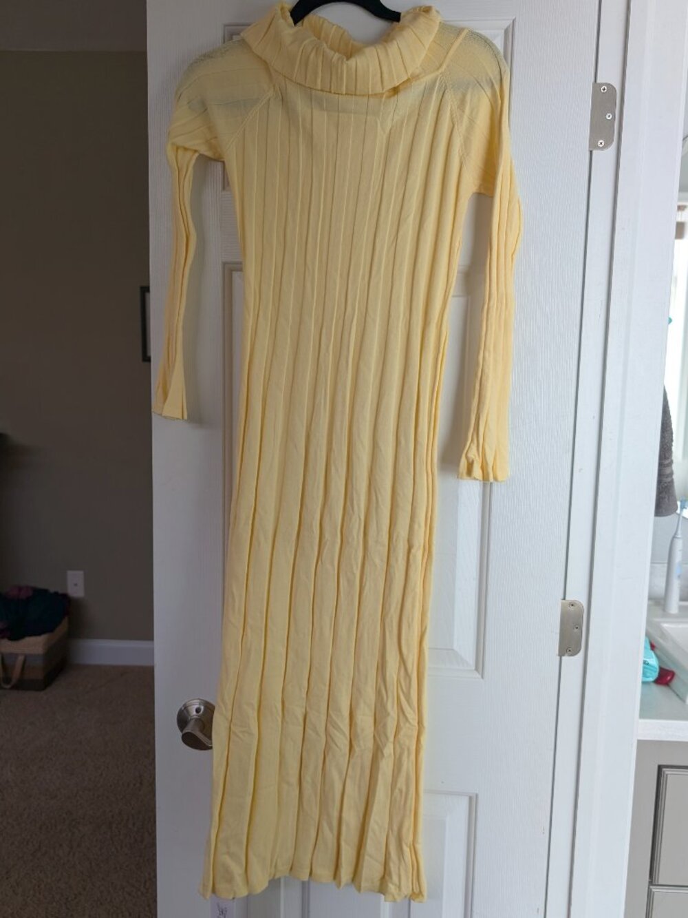 Yellow turtle-neck body con dress